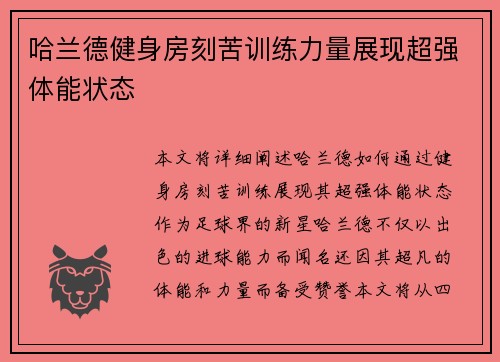 哈兰德健身房刻苦训练力量展现超强体能状态